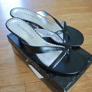 Rampage Classic Black Leather Heels T-Strap Thong Size 9 1/2 Y2K 2000s